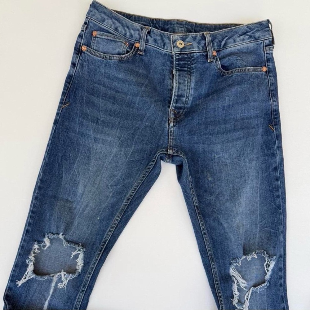 Topman Distressed Blue Denim Jeans